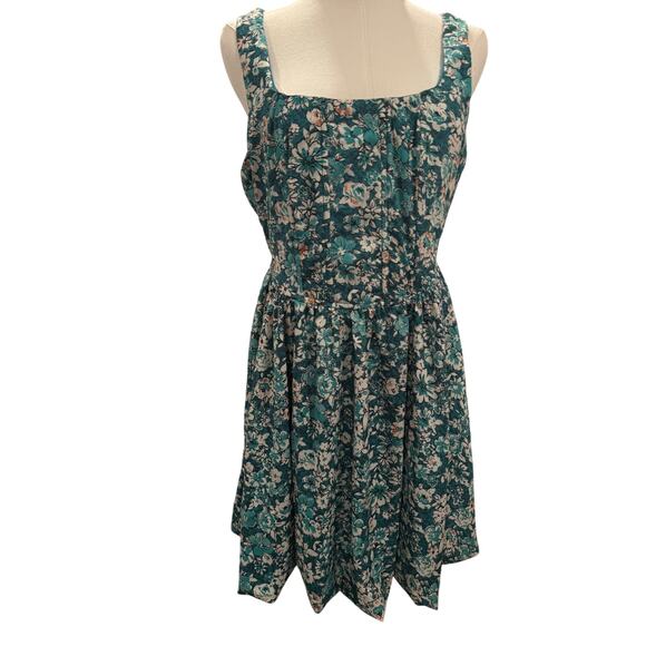 Land of the Free Women's Green Floral Tank Ruffled Lines Short Dress Large - Picture 5 of 13
